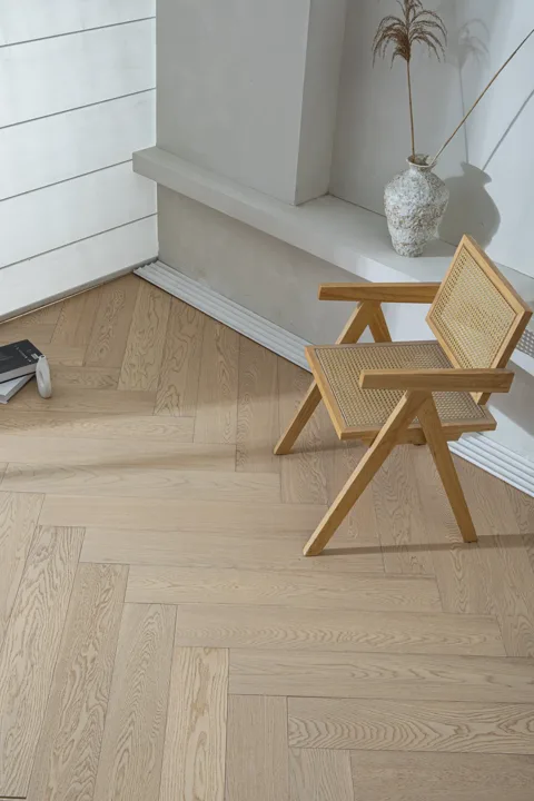 Satin Greige Herringbone engineered oak flooring, product photograph 4