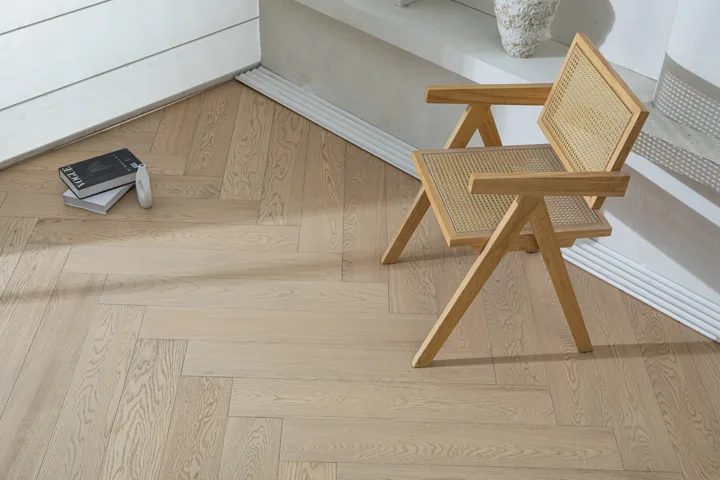 Satin Greige Herringbone engineered oak flooring, product photograph 5