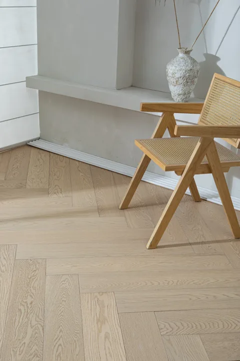 Satin Greige Herringbone engineered oak flooring, product photograph 6