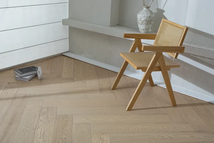 Satin Greige Herringbone engineered oak flooring, product photograph 7