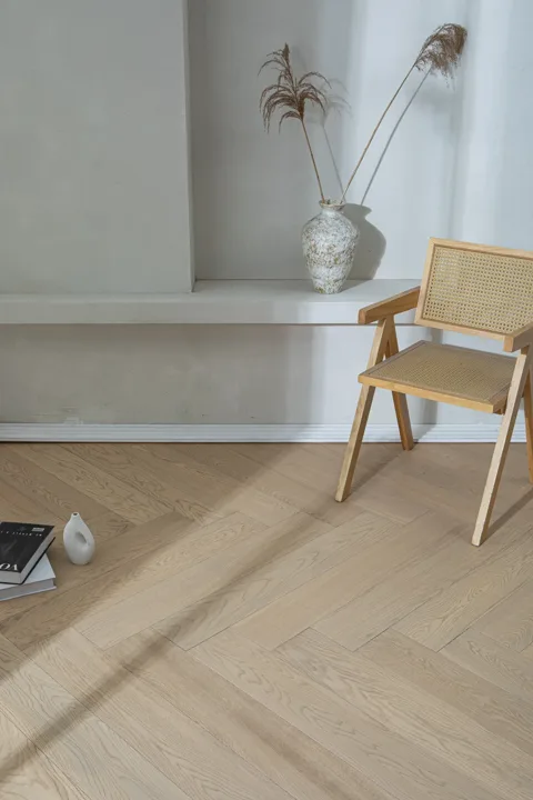 Satin Greige Herringbone engineered oak flooring, product photograph 9