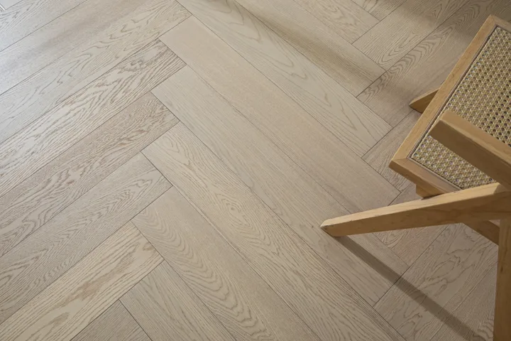 Satin Greige Herringbone engineered oak flooring, product photograph 10