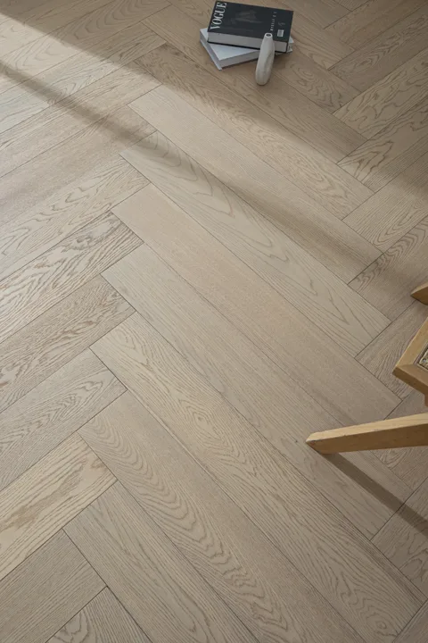 Satin Greige Herringbone engineered oak flooring, product photograph 11