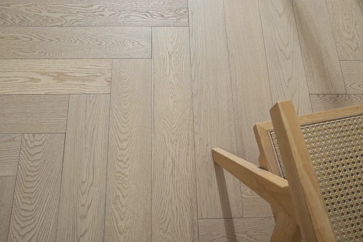 Satin Greige Herringbone engineered oak flooring, product photograph 12