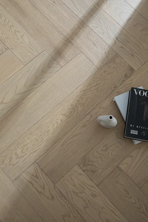Satin Greige Herringbone engineered oak flooring, product photograph 20