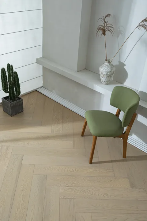 Washed Sand Herringbone engineered oak flooring, product photograph 4