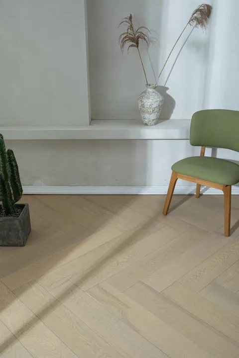 Washed Sand Herringbone engineered oak flooring, product photograph 9