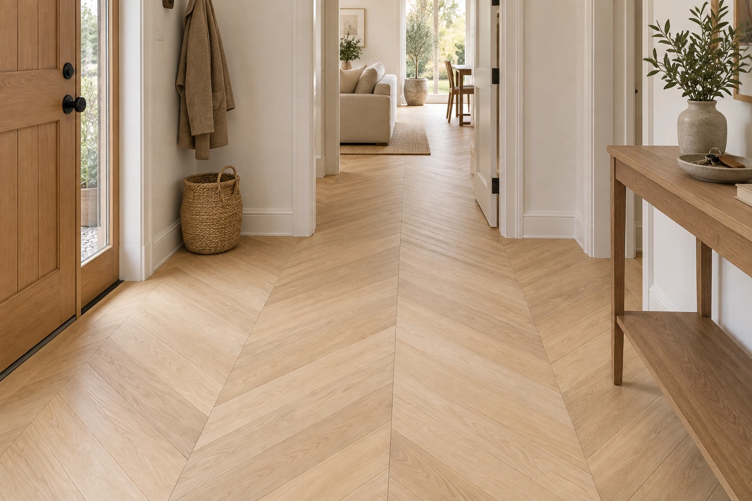Chevron 590 solid oak flooring in a hallway